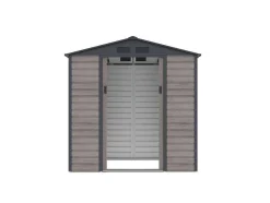 Abrigo De Jardim Metal Aco Galvanizado Efeito Madeira Cinza 2,79 M - Adelmo
