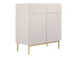 Aparador Alto Com 2 Portas E 2 Gavetas Em Mdf E Aco, Bege E Dourado - Evilana