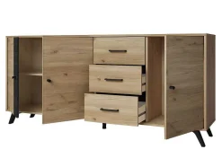 Aparador Com 3 Gavetas E 3 Portas Cor Carvalho E Preto - Portland