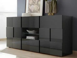 Aparador Com Leds, 2 Portas E 2 Gavetas Em Antracite Lacado - Calisto