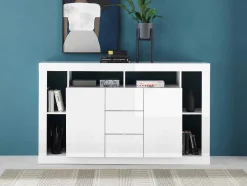 Aparador Com 2 Portas E 3 Gavetas Lacado A Branco - Balka