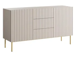 Aparador Com 2 Portas E 3 Gavetas Em Mdf E Aco, Bege E Dourado - Evilana