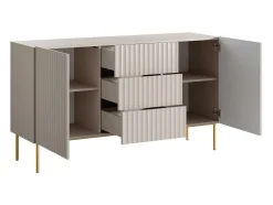 Aparador Com 2 Portas E 3 Gavetas Em Mdf E Aco, Bege E Dourado - Evilana