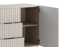 Aparador Com 2 Portas E 3 Gavetas Em Mdf E Aco, Bege E Dourado - Evilana
