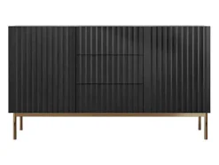 Aparador Com 2 Portas E 3 Gavetas Em Mdf E Aco, Preto E Dourado - Evilana