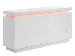Aparador Com 2 Portas E 3 Gavetas - Leds - Mdf Lacado A Branco - Emerson Ii