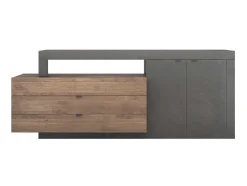 Aparador Com 2 Portas, 3 Gavetas E 1 Nicho, Natural E Antracite - Ruselo