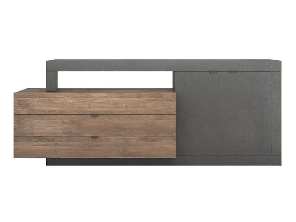 Aparador Com 2 Portas, 3 Gavetas E 1 Nicho, Natural E Antracite - Ruselo