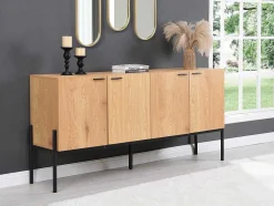 Aparador Com 4 Portas Natural Claro E Preto - Memphis Ii