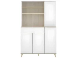 Aparador De Cozinha Com 4 Portas, 1 Gaveta E 3 Nichos Cor Branco E Carvalho - Wajdi