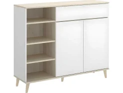 Aparador De Cozinha Com 2 Portas, 1 Gaveta E 4 Nichos Cor Branco E Carvalho - Wajdi