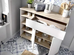Aparador De Cozinha Com 2 Portas, 1 Gaveta E 4 Nichos Cor Branco E Carvalho - Wajdi