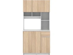 Aparador De Cozinha Com 6 Portas, 1 Gaveta E 5 Nichos, Natural Claro E Branco - Nizali
