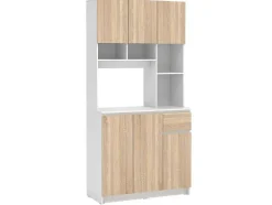 Aparador De Cozinha Com 6 Portas, 1 Gaveta E 5 Nichos, Natural Claro E Branco - Nizali