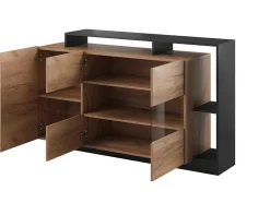 Aparador De 3 Portas E 3 Nichos Com Leds Cor Natural E Antracite - Idesia