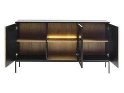 Aparador 3 Portas Com Leds Em Mdf E Vidro Fumado Preto E Natural - Ovila