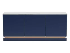 Aparador 3 Portas Com Leds Em Mdf Azul E Efeito Marmore Branco - Devika De Pascal Morabito