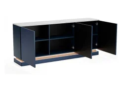 Aparador 3 Portas Com Leds Em Mdf Azul E Efeito Marmore Branco - Devika De Pascal Morabito