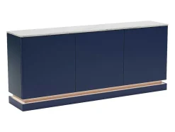 Aparador 3 Portas Com Leds Em Mdf Azul E Efeito Marmore Branco - Devika De Pascal Morabito