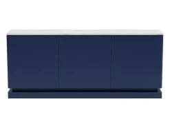 Aparador 3 Portas Com Leds Em Mdf Azul E Efeito Marmore Branco - Devika De Pascal Morabito