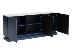 Aparador 3 Portas Com Leds Em Mdf Azul E Efeito Marmore Branco - Devika De Pascal Morabito