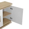 Aparador 3 Portas E 1 Nicho Com Leds Em Mdf E Vidro Temperado Natural E Lacado A Branco - Flarancia