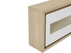 Aparador 3 Portas E 1 Nicho Com Leds Em Mdf E Vidro Temperado Natural E Lacado A Branco - Flarancia