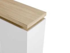 Aparador 3 Portas E 1 Nicho Com Leds Em Mdf E Vidro Temperado Natural E Lacado A Branco - Flarancia