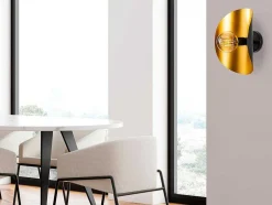 Aplique De Parede Em Metal C. 13 X L. 17 X A. 30 Cm, Dourado E Preto - Helios