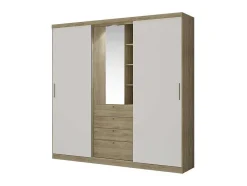 Armário Bodil - Portas Deslizantes - Espelho E Gavetas - C240 Cm - Carvalho E Marfim