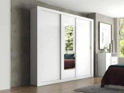 Armário Com Espelho Roxane - 3 Portas De Correr - C. 220 Cm - Branco