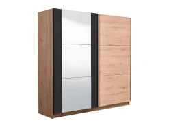 Armário Com 2 Portas De Correr E Espelho C.217 Cm Carvalho E Preto - Philadelphie