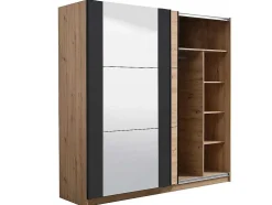 Armário Com 2 Portas De Correr E Espelho C.217 Cm Carvalho E Preto - Philadelphie