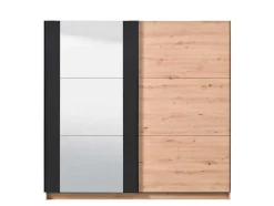 Armário Com 2 Portas De Correr E Espelho C.217 Cm Carvalho E Preto - Philadelphie