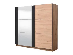 Armário Com 2 Portas De Correr E Espelho C.217 Cm Carvalho E Preto - Philadelphie