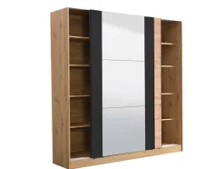 Armário Com 2 Portas De Correr E Espelho C.217 Cm Carvalho E Preto - Philadelphie