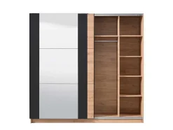 Armário Com 2 Portas De Correr E Espelho C.217 Cm Carvalho E Preto - Philadelphie