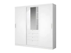 Armário Com Portas Deslizantes Espelho E Gavetas C.240Cm Branco - Bodil