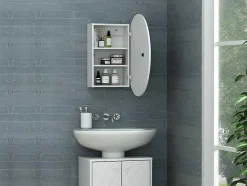 Armário De Parede Oval Para Casa De Banho Com Espelho Cor Branco - Ruri