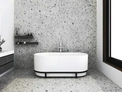 Banheira Clássica Oval Com Decoração Em Metal De 230 L, Dimensoes 160 X 75 X 60 Cm Cor Branco Em Acrilico - Pleco