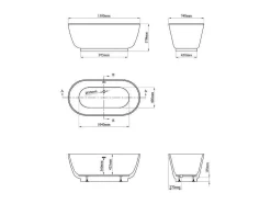 Banheira Clássica Oval 210 L, 150 X 74 X 57 Cm Braco Acrilico - Mobula