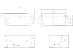 Banheira Clássica Oval 200 L, 170 X 80 X 58 Cm Cor Preta Em Acrilico - Neptuna