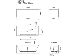 Banheira Clássica Retangular De 280 L Dimensoes 170 X 75 X 60 Cm Cor Branco Em Acrilico - Aspius