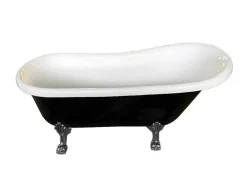 Banheira De Ilha Retro 170 X 80 Cm Preta Com Pés Prateados Marigold Noir