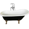 Banheira De Ilha Vintage Preta 170 X 80 Cm Com Pés Dourados Com Torneira - Marigold Noir