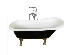 Banheira De Ilha Vintage Preta 170 X 80 Cm Com Pés Dourados Com Torneira - Marigold Noir