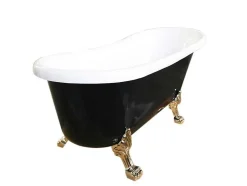 Banheira De Ilha Vintage Preta 170 X 80 Cm Com Pés Dourados Com Torneira - Marigold Noir