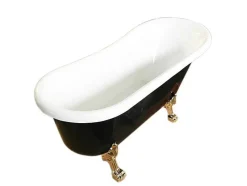 Banheira De Ilha Vintage Preta 170 X 80 Cm Com Pés Dourados Com Torneira - Marigold Noir