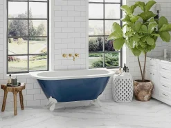 Banheira SemiClássica Retro Com Pés Estilo Pata De Agua, Azul Brilhante, 154 L, 150 X 74 X 61 Cm - Bolisa
