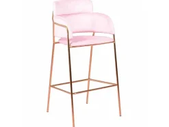 Banqueta De Design Estofada Em Veludo E Pernas Douradas - Cruiser - Rosa